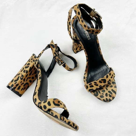 Express Shoes - Vintage Y2K Jersey Shore Style Leopard Print Open Toe‎ Block Heels